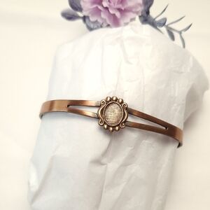 Vintage Solid Copper Ornate Frame Centered Cuff Bracelet Petite Child's Cuff